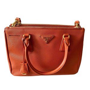 Prada Saffiano Lux Double Zip Tote Bag in Papaya